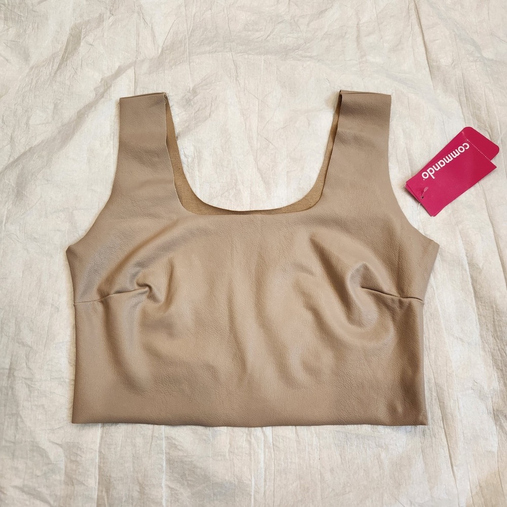 New Commando Faux Leather Square Neck Crop Top NWT Sand Beige Small S Tank Vegan
